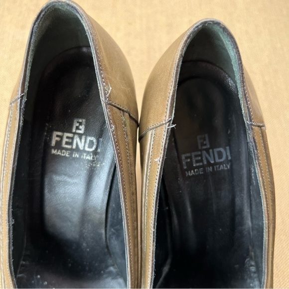Fendi pumps cylinder heel women’s leather shoes ,color moss, 35.5 made in Italy - Picture 6 of 14
